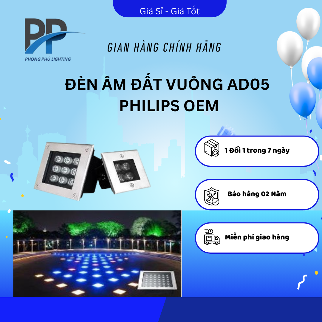 ĐÈN ÂM ĐẤT VUÔNG AD05 PHILIPS OEM